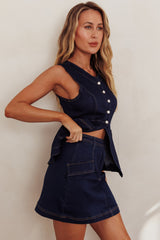 Caught Out Faux Pocket Mini Skirt Dark Denim