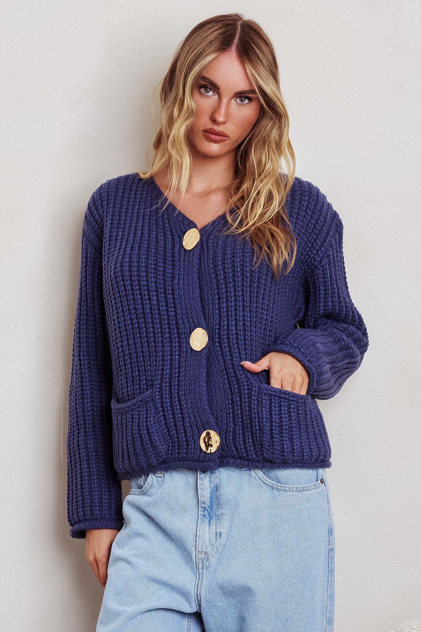 Cindie Chunky Knit Cardigan Navy