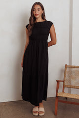 Called Out Gathered Bodice Maxi Dress Black