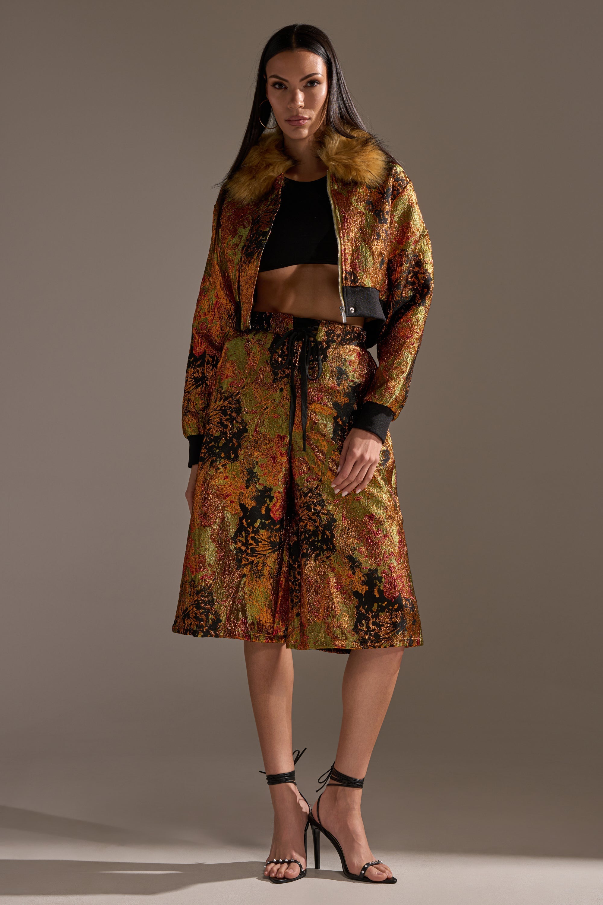 TWIN FLAME BROCADE BERMUDA SHORTS