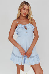 Daydream Shirred Bust Frill Trim Mini Dress Ice Blue