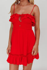 Daydream Shirred Bust Frill Trim Mini Dress Red
