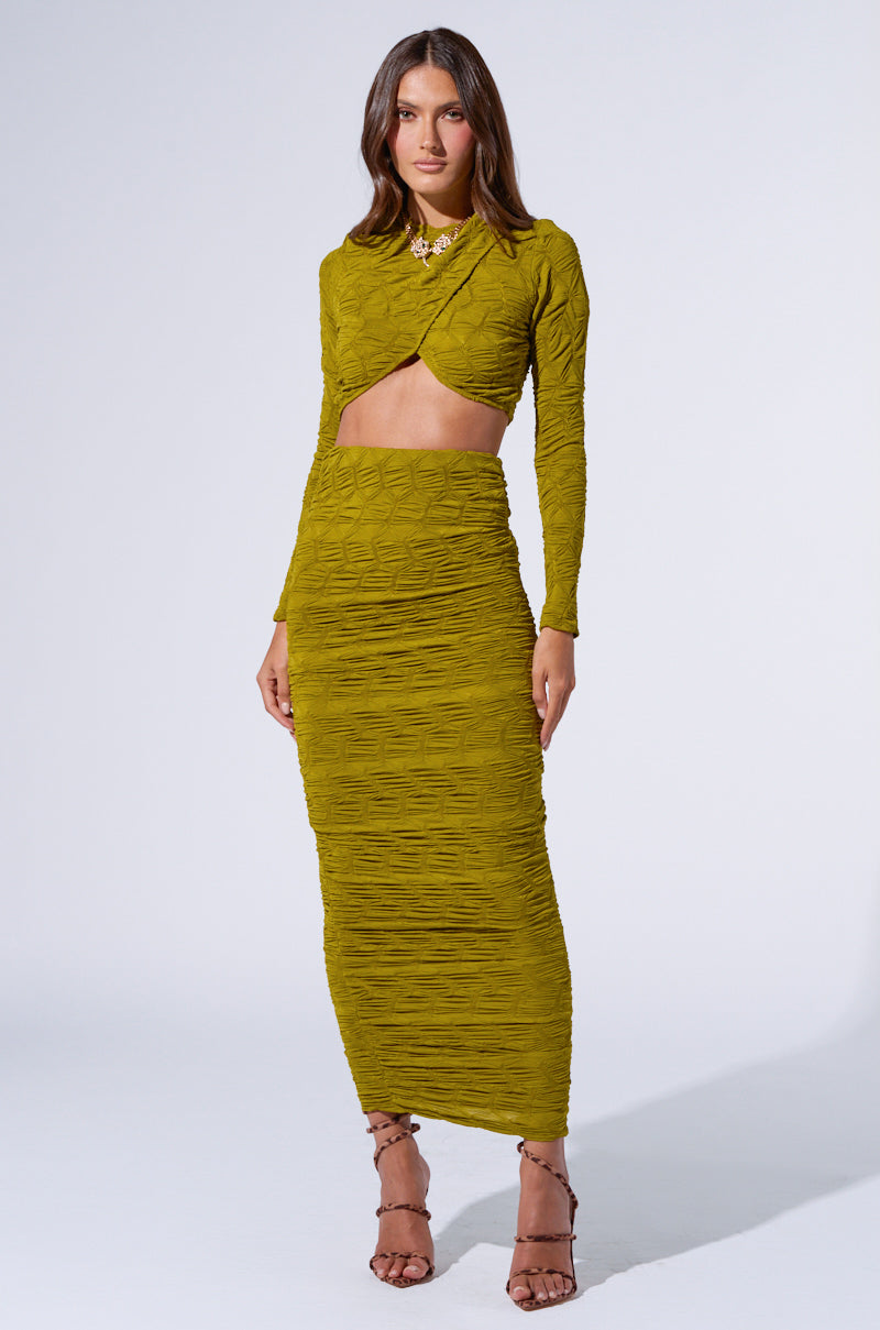MAYBE NEXT TIME RUCHED LONG SLEEVE TOP IN OLIVE