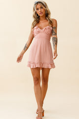 Can't Handle This Ruffle Trim Halterneck Dress Dusty Pink