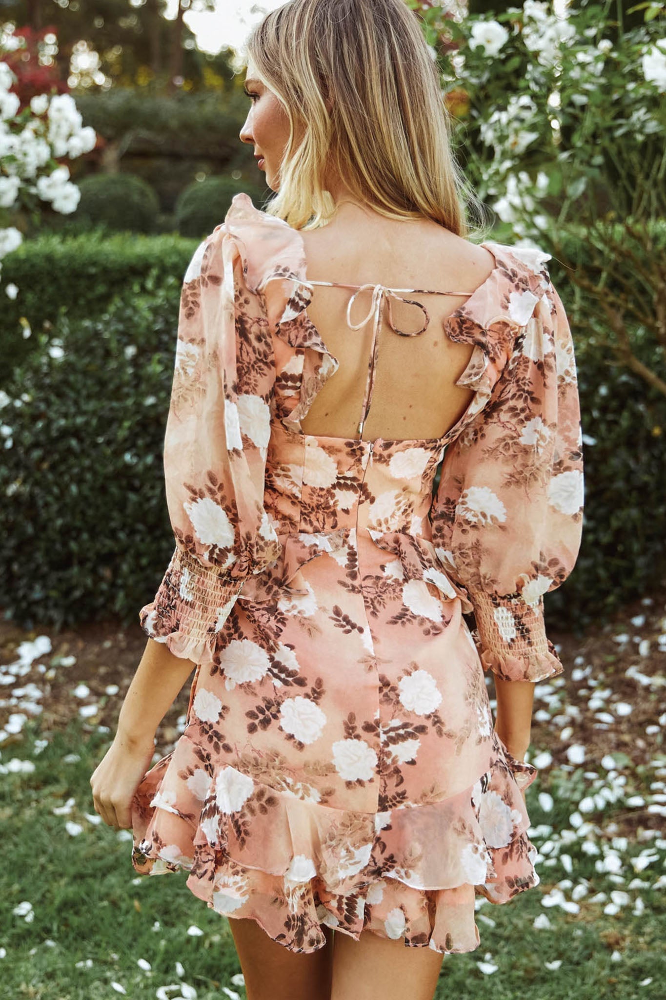 Desiree 3/4 Sleeve Sweetheart Neckline Frill Dress Floral Print Rose
