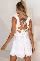 Day Star Floral Lace Embellished Open Back Dress White