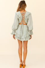 Charade Long Sleeve Corset Back Dress Olive