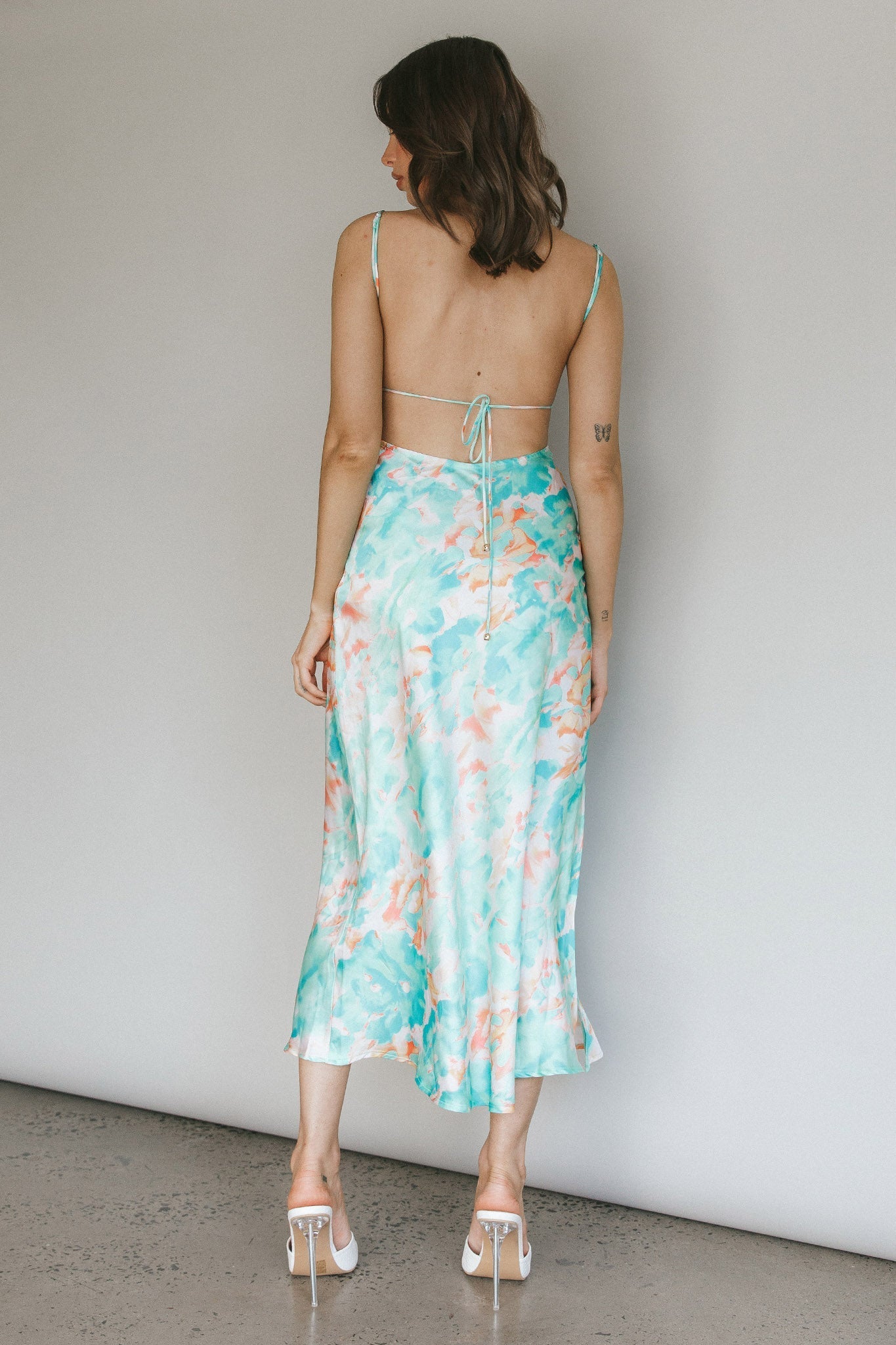 Dolce Life Low Back Midi Dress Floral Green