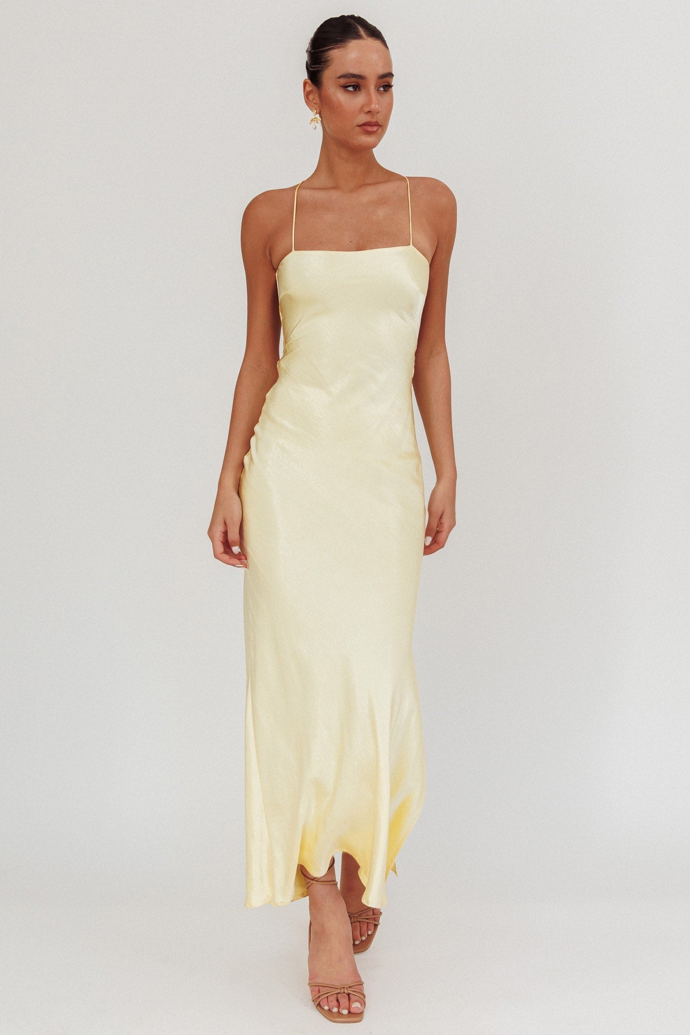 Dolce Life Backless Satin Maxi Dress Butter
