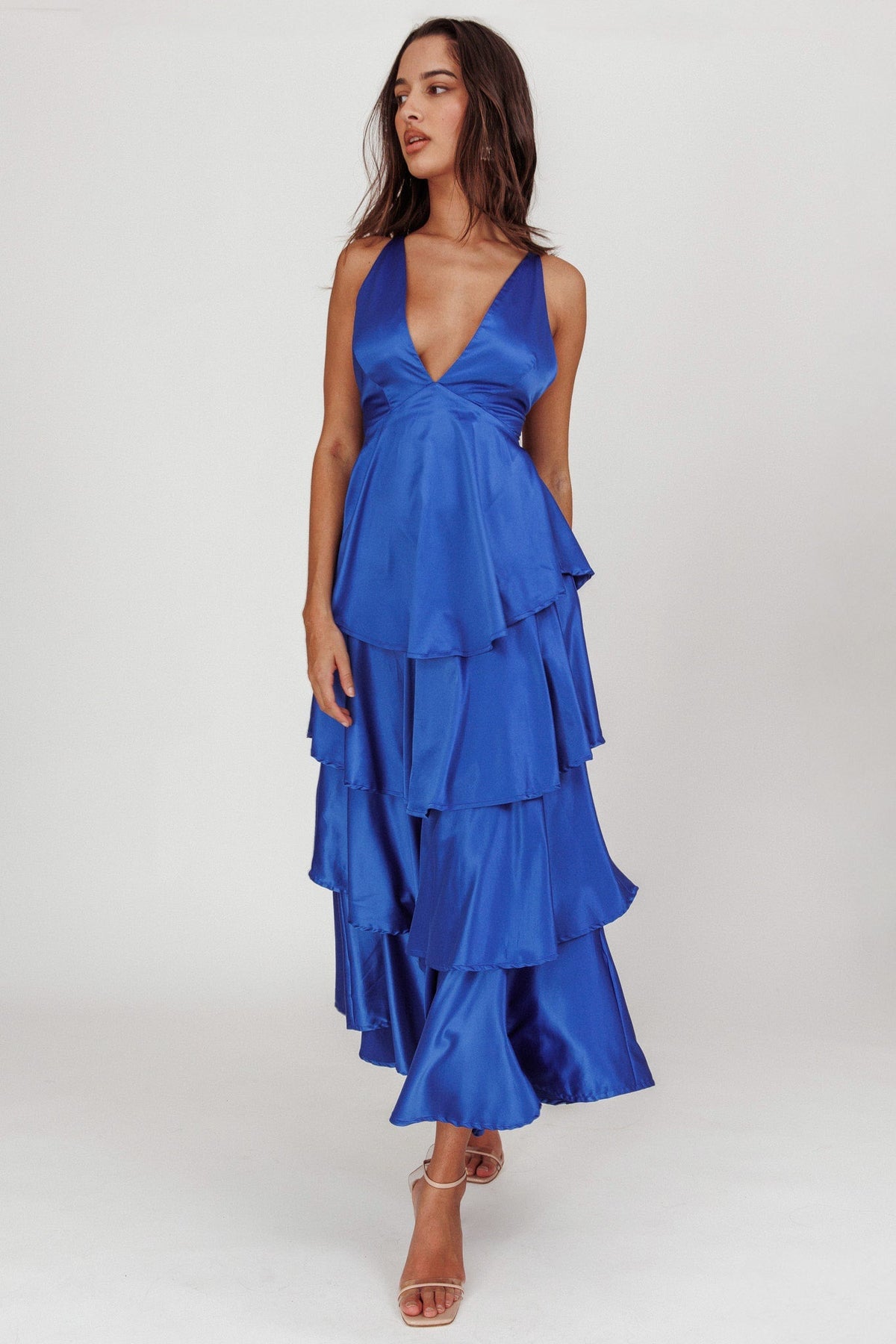 Auguste Tiered Frill Strappy Back Dress Electric Blue