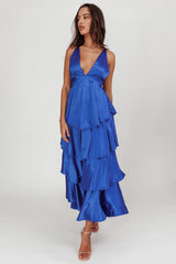 Auguste Tiered Frill Strappy Back Dress Electric Blue