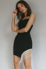 Call On Me Diamante Fringe Mini Dress Black