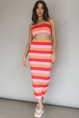 Chase The Sunrise Knit Crop Top Striped Pink