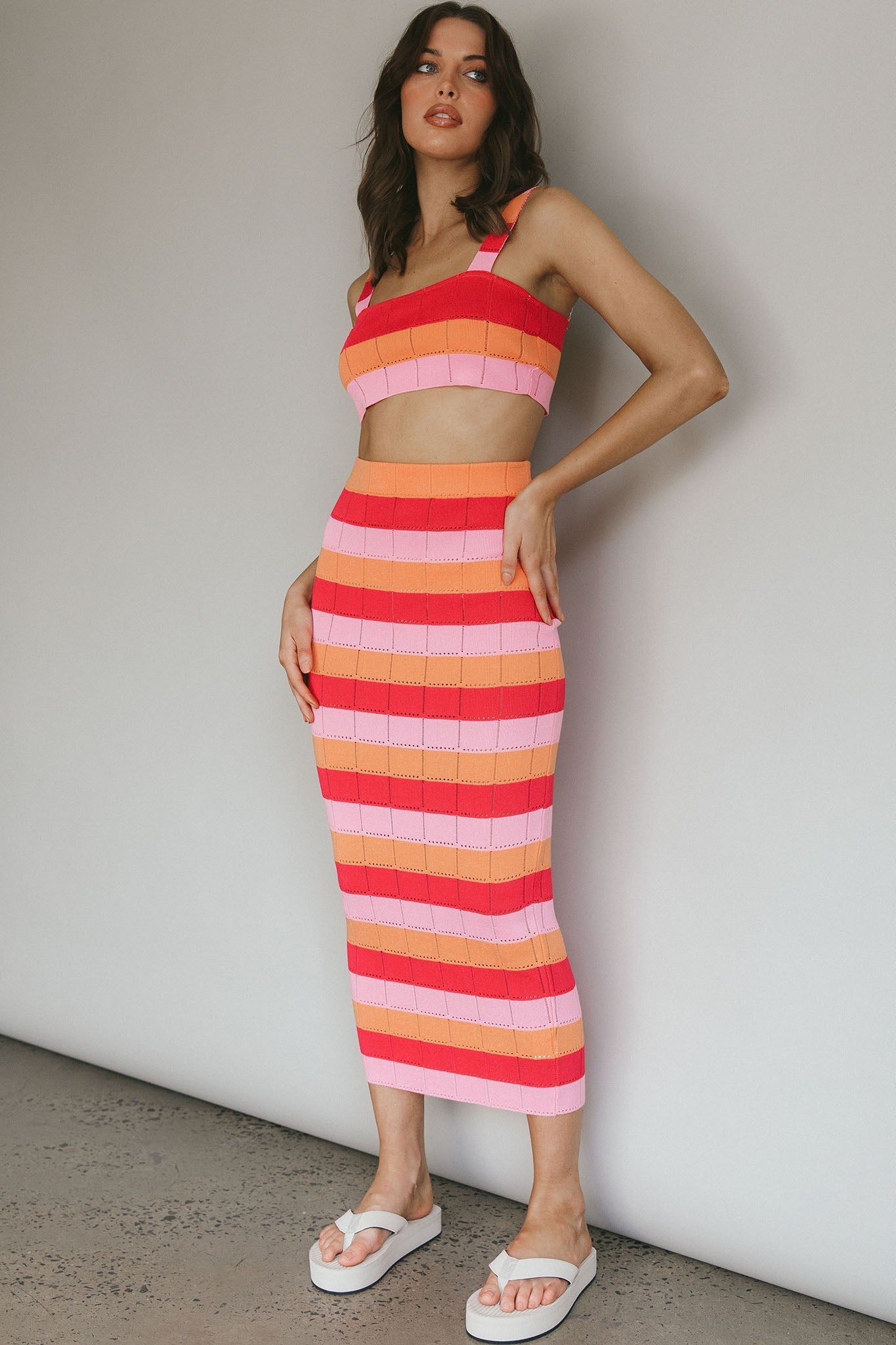 Chase The Sunrise Knit Crop Top Striped Pink