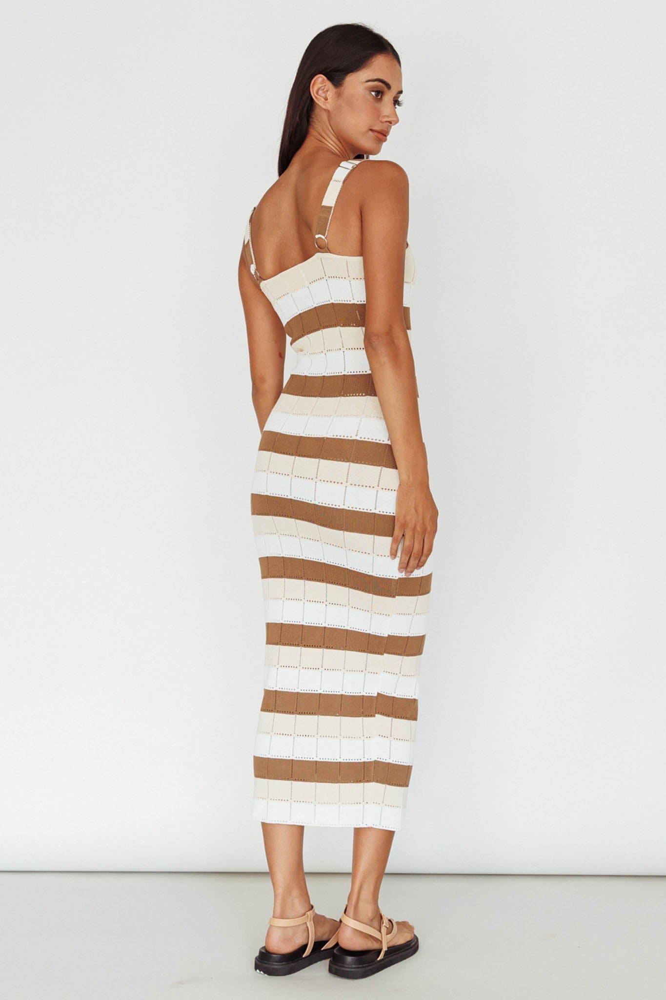 Chase The Sunrise Knit Midi Dress Striped Chocolate/White