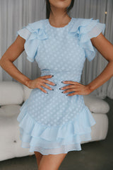 Destined To Be Ruffle Mini Dress Textured Blue