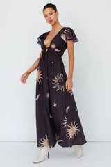 Carnivale Angel Sleeve Maxi Dress Black/Beige