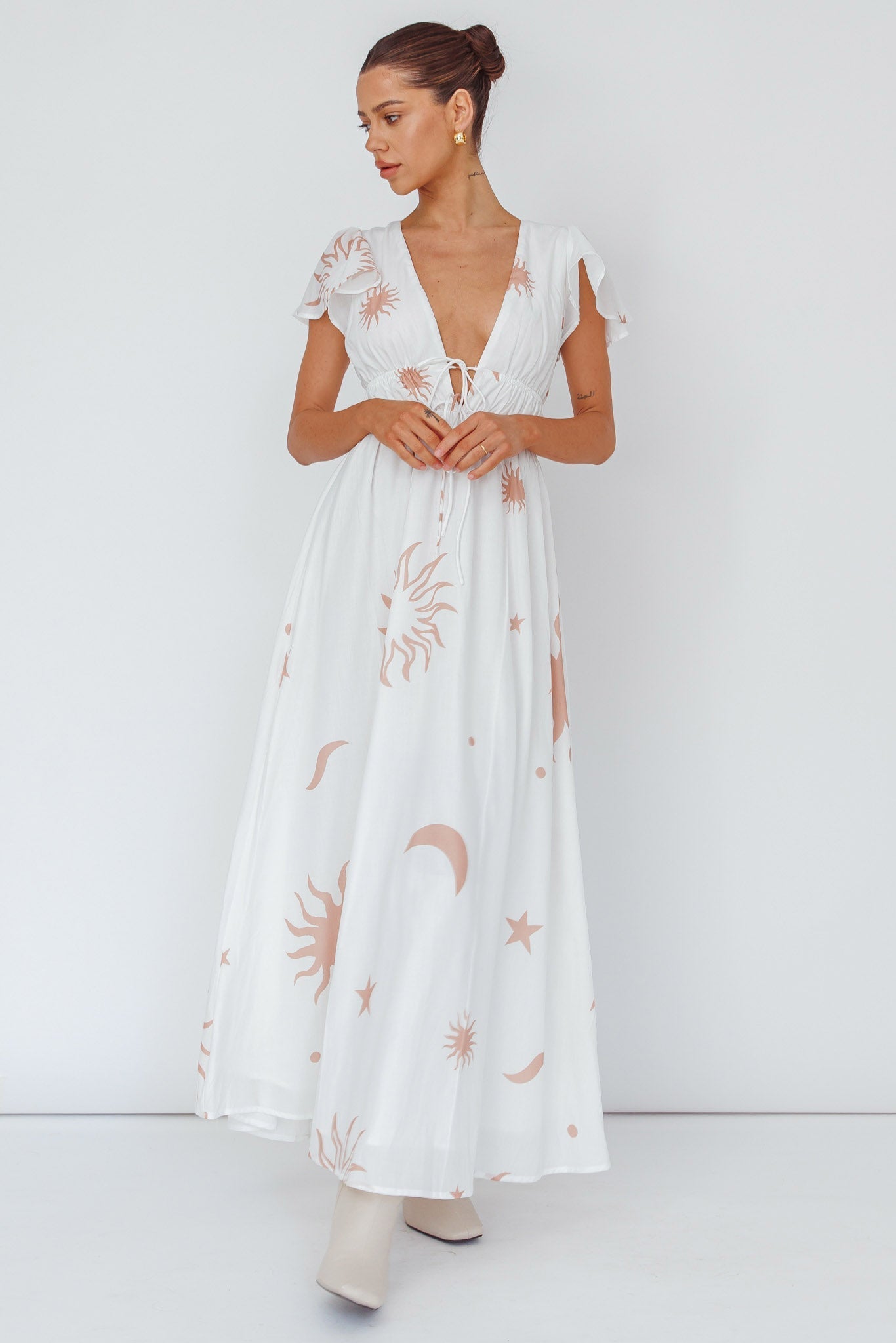 Carnivale Angel Sleeve Maxi Dress White/Beige