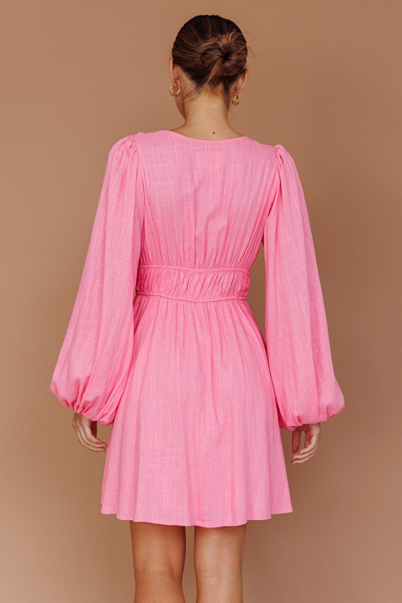 Carnivale Balloon Sleeve Ruffle Mini Dress Pink