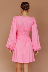 Carnivale Balloon Sleeve Ruffle Mini Dress Pink