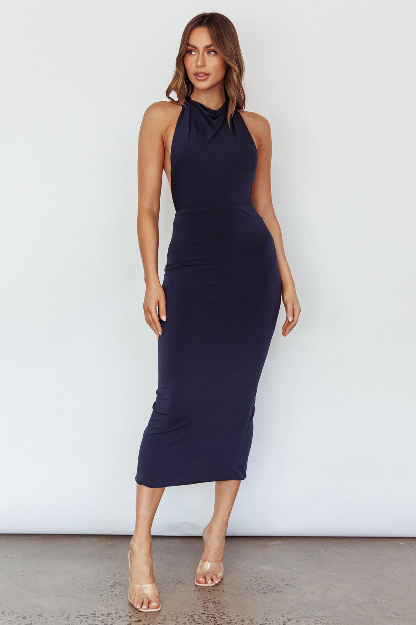 Caden Backless Halterneck Dress Navy