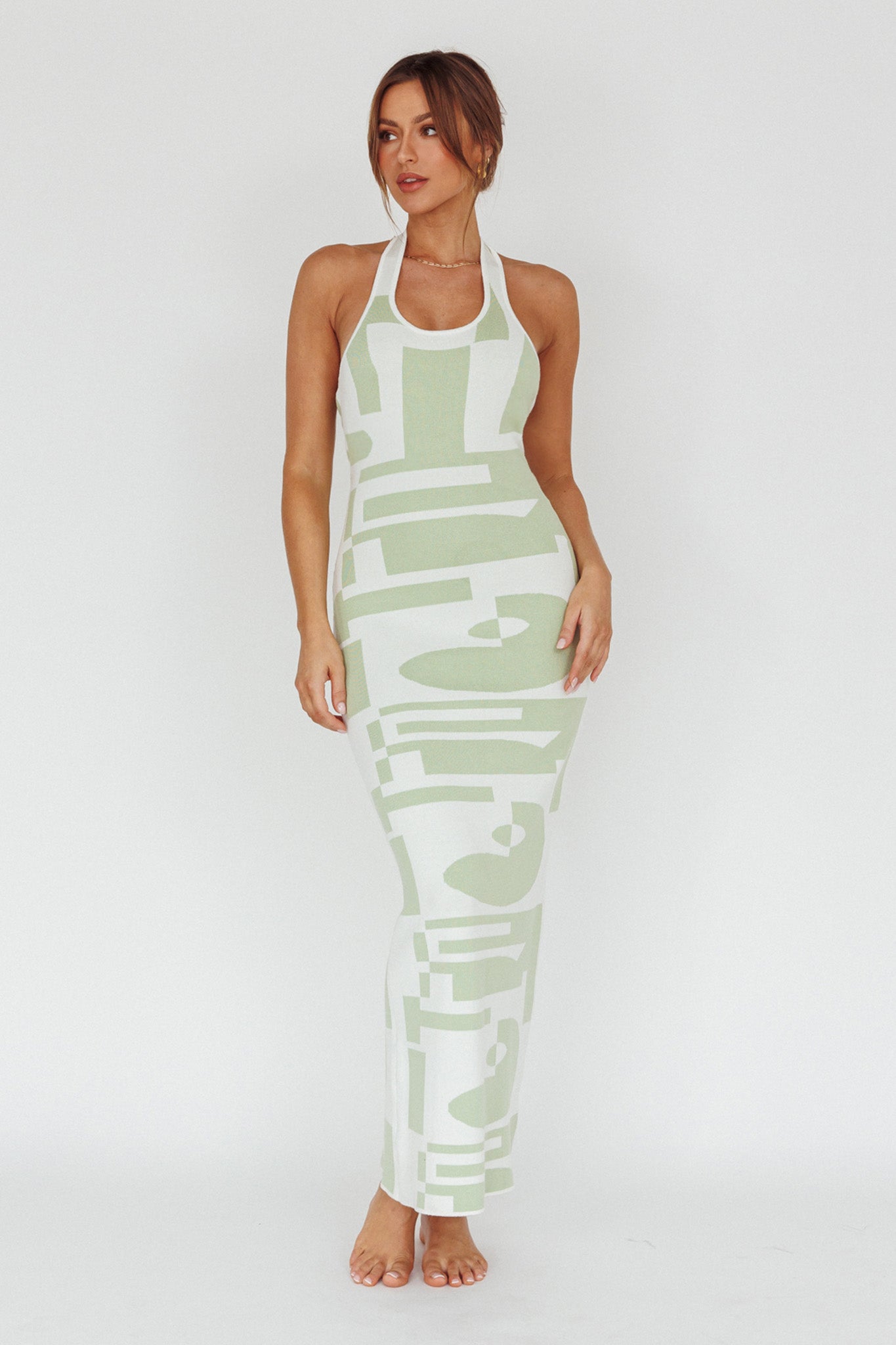 Desert Daze Halterneck Knit Dress Sage