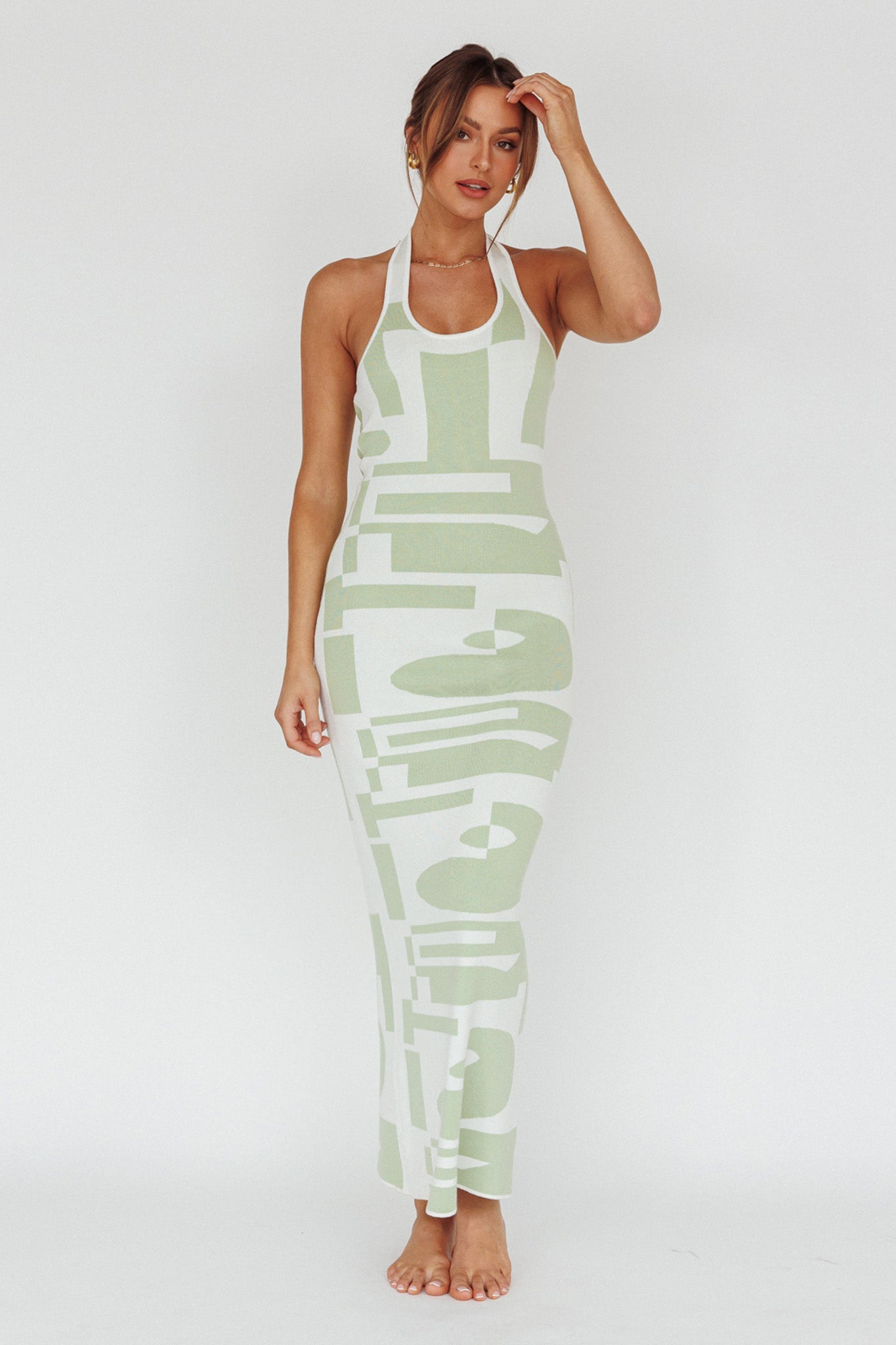 Desert Daze Halterneck Knit Dress Sage