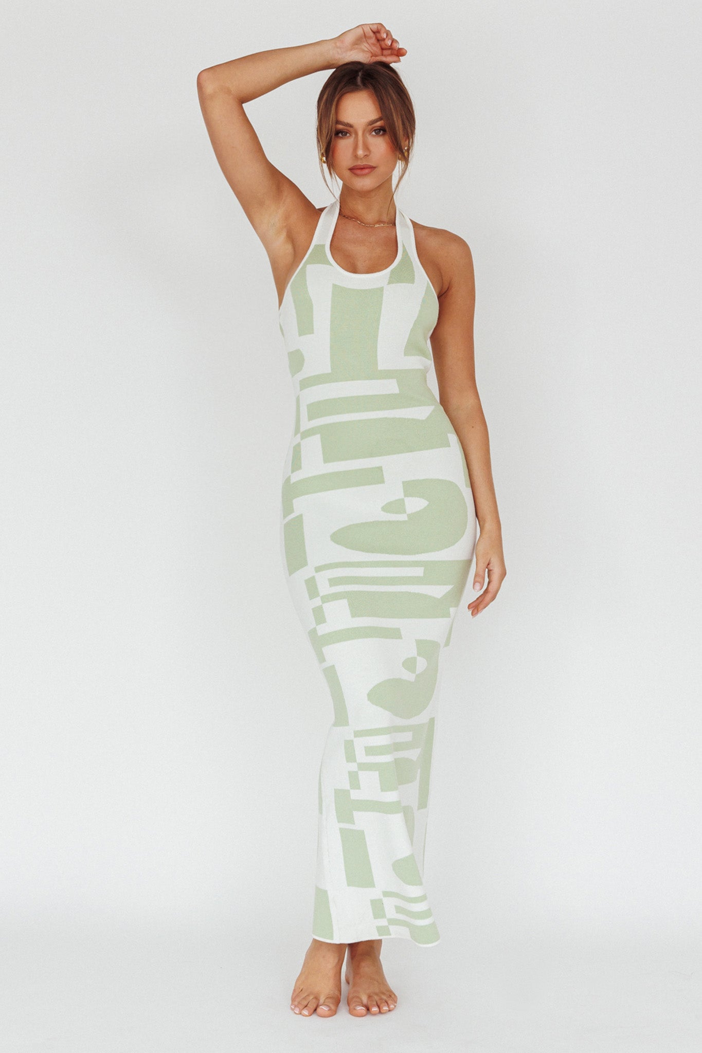 Desert Daze Halterneck Knit Dress Sage