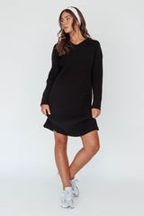 Autumn Hooded Sweater Midi Dress Black