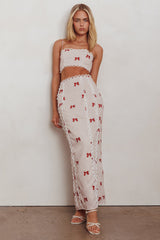 Chamberlain Scallop Trim Maxi Skirt Red Bow