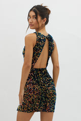 Bedazzle Keyhole Back Sequin Mini Dress Navy