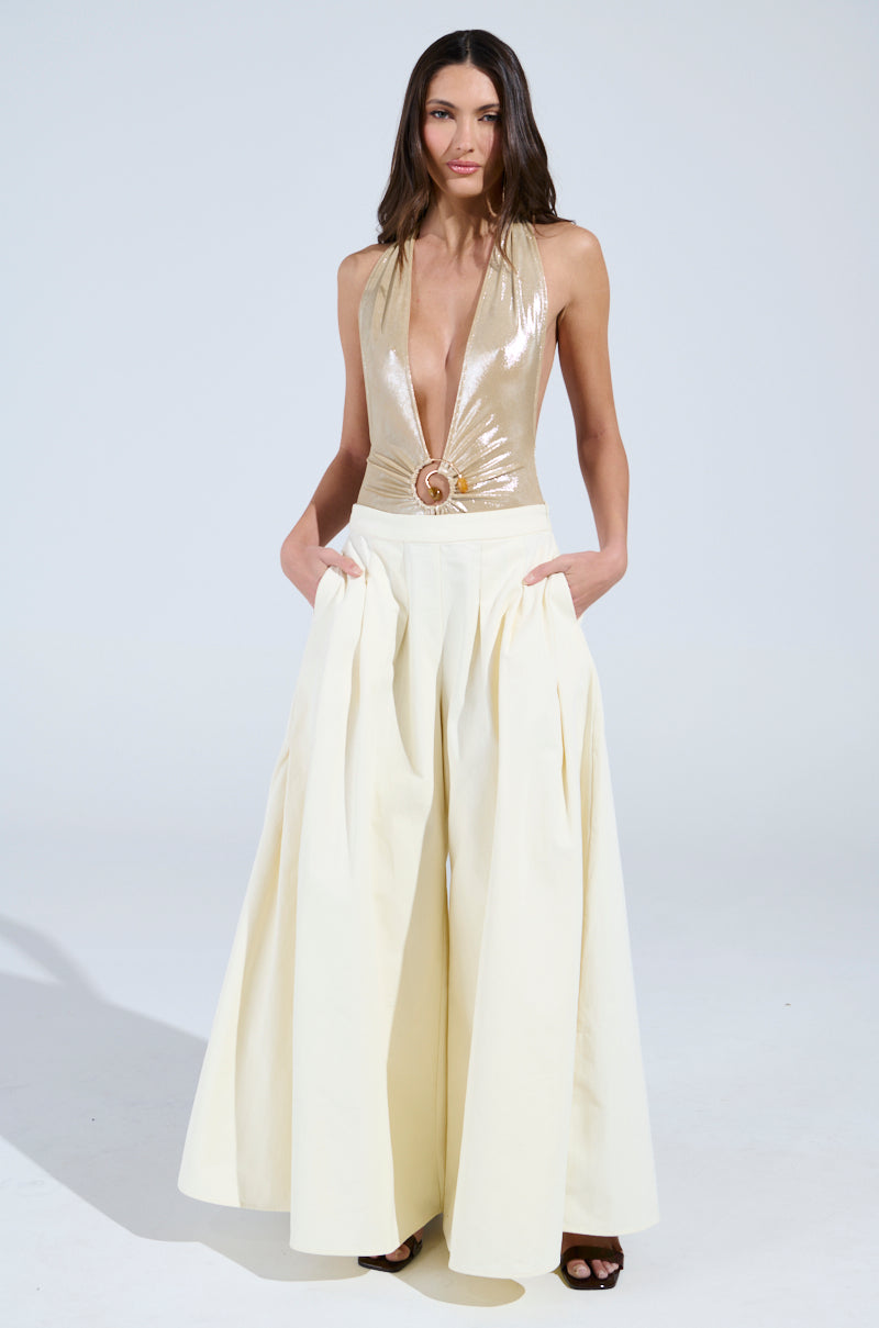 SLINKY FOIL GEM BODYSUIT IN TAUPE