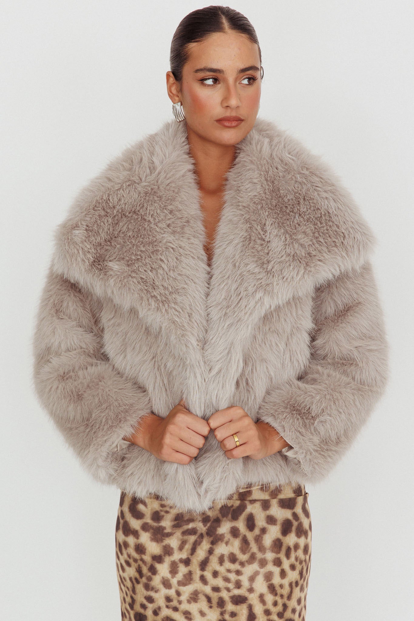 Copenhagen Oversized Lapel Fur Jacket Cream