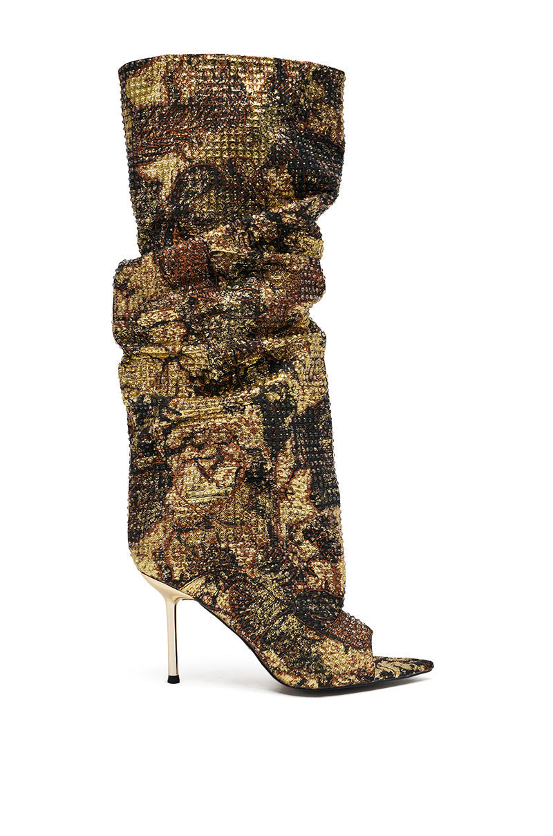 AZALEA WANG YARDLEY MULTI GOLD RHINESTONE COVERED OPEN TOE BOOT