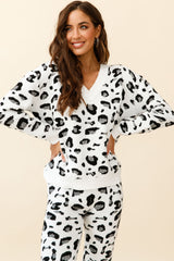 Chase The Moon V-Neck Sweater & Pants Set White Leopard Print