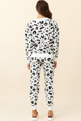 Chase The Moon V-Neck Sweater & Pants Set White Leopard Print