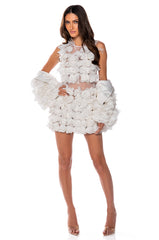 LUCINDA FEATHERED FLOWERS MINI DRESS