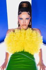 CECE RUFFLES STRAPLESS CROP TOP