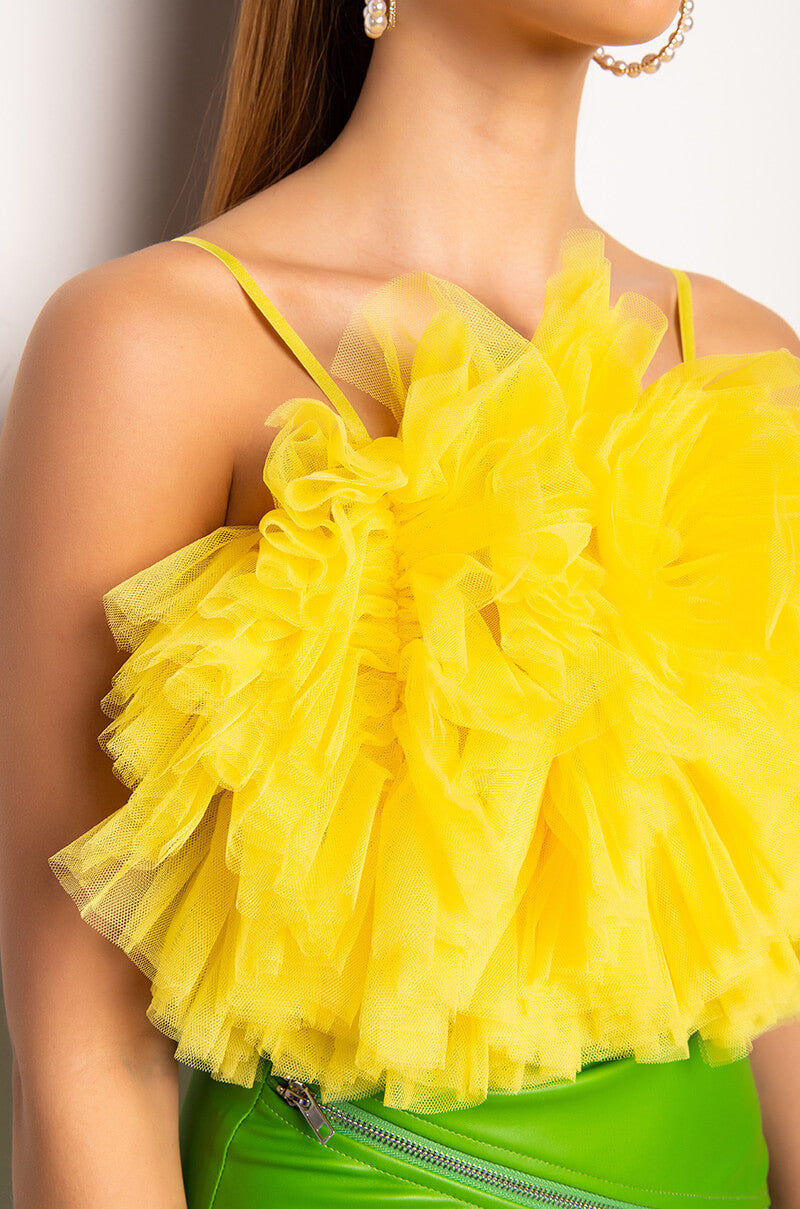 CECE RUFFLES STRAPLESS CROP TOP