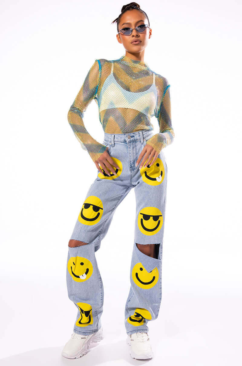 ALL ABOUT SMILES HIGH RISE STRAIGHT JEANS