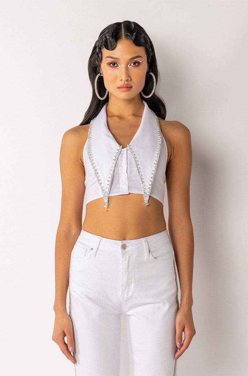 VAL EMBELLISHED SLEEVELESS BUTTON DOWN