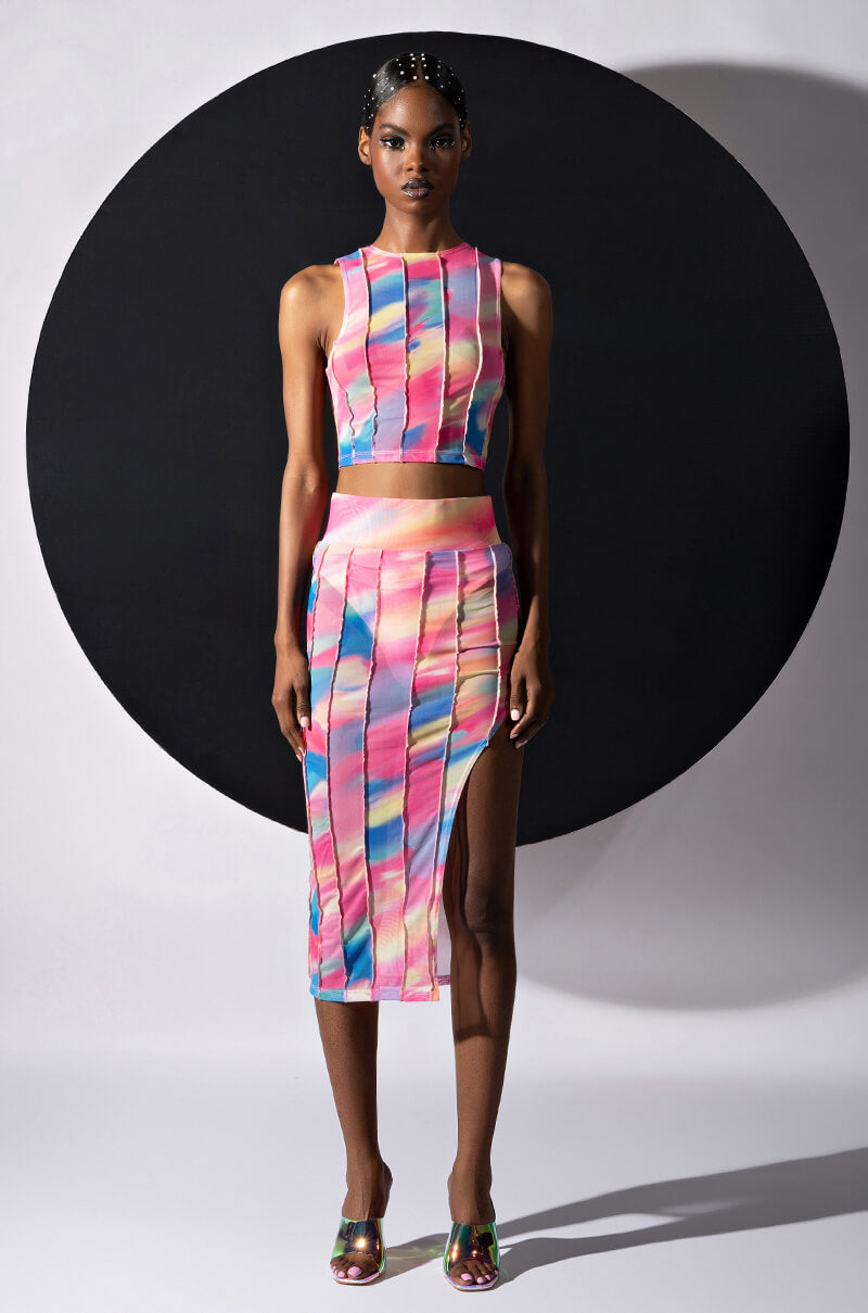 ALWAYS THE BRIGHT LIGHT MESH MIDI SKIRT