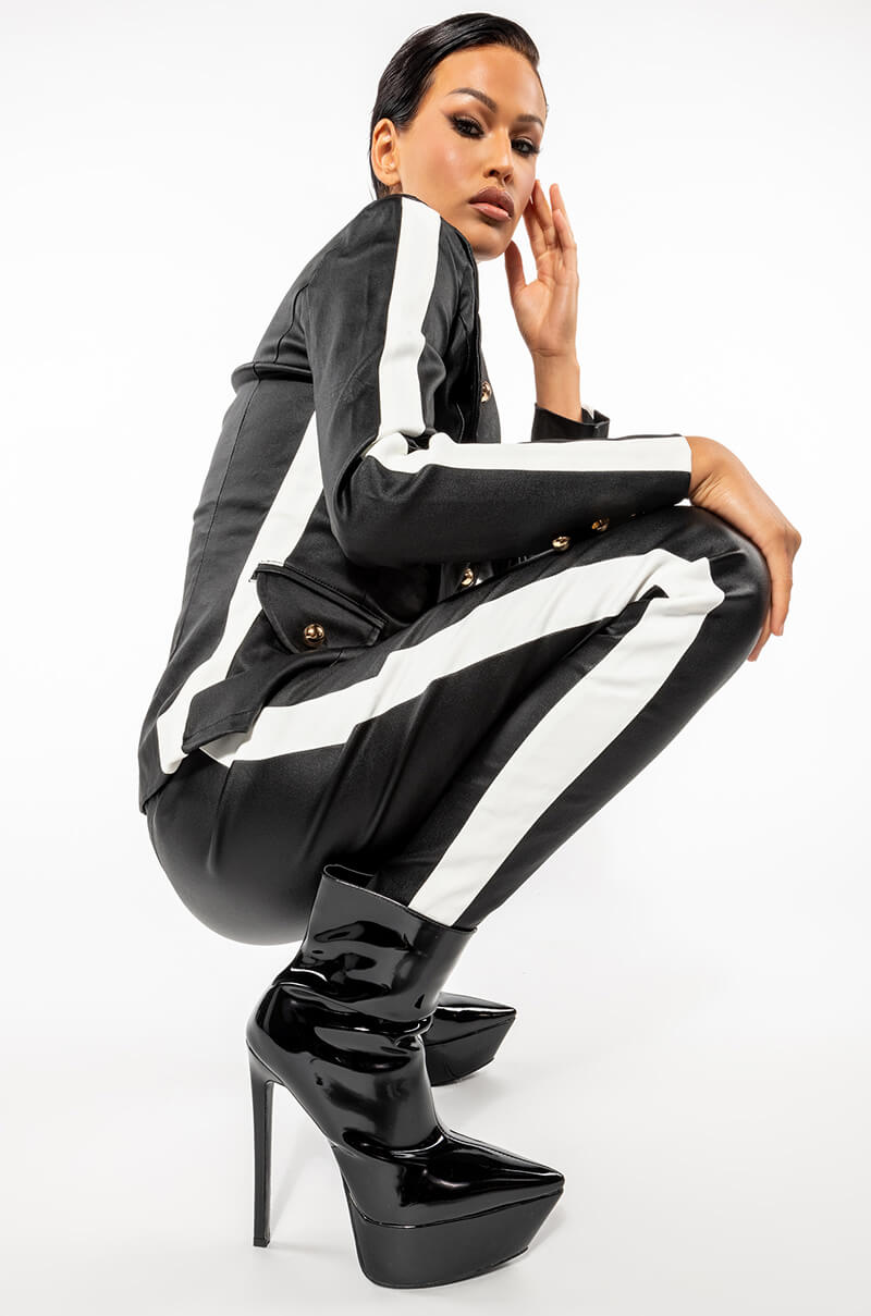 AMMO X AKIRA BIG BOOTY HIGH WAIST PLEATHER PANT WITH SIDE STRIPE