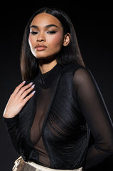 ANNIKA FRINGE DETAIL LONG SLEEVE MESH TOP