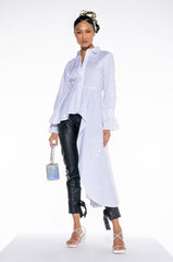 TAYLOR ASYMMETRICAL POPLIN RHINESTONE BUTTON DOWN BLOUSE