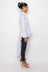 TAYLOR ASYMMETRICAL POPLIN RHINESTONE BUTTON DOWN BLOUSE