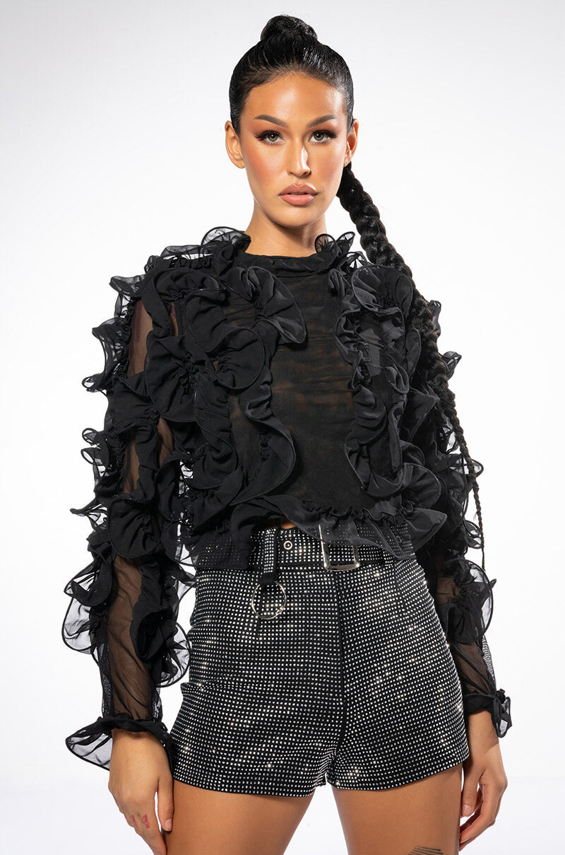 SABRINA RUFFLE DETAIL LONG SLEEVE BLOUSE