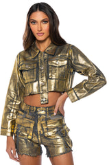 AUBREY BRUSHED METALLIC DENIM CARGO SHORT