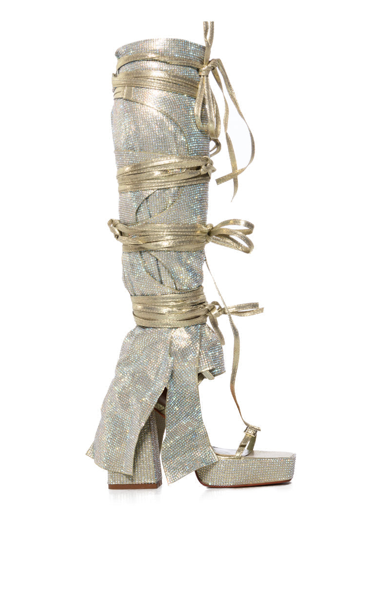 AZALEA WANG PHENIX GOLD RHINESTONE STRAPPY SANDAL