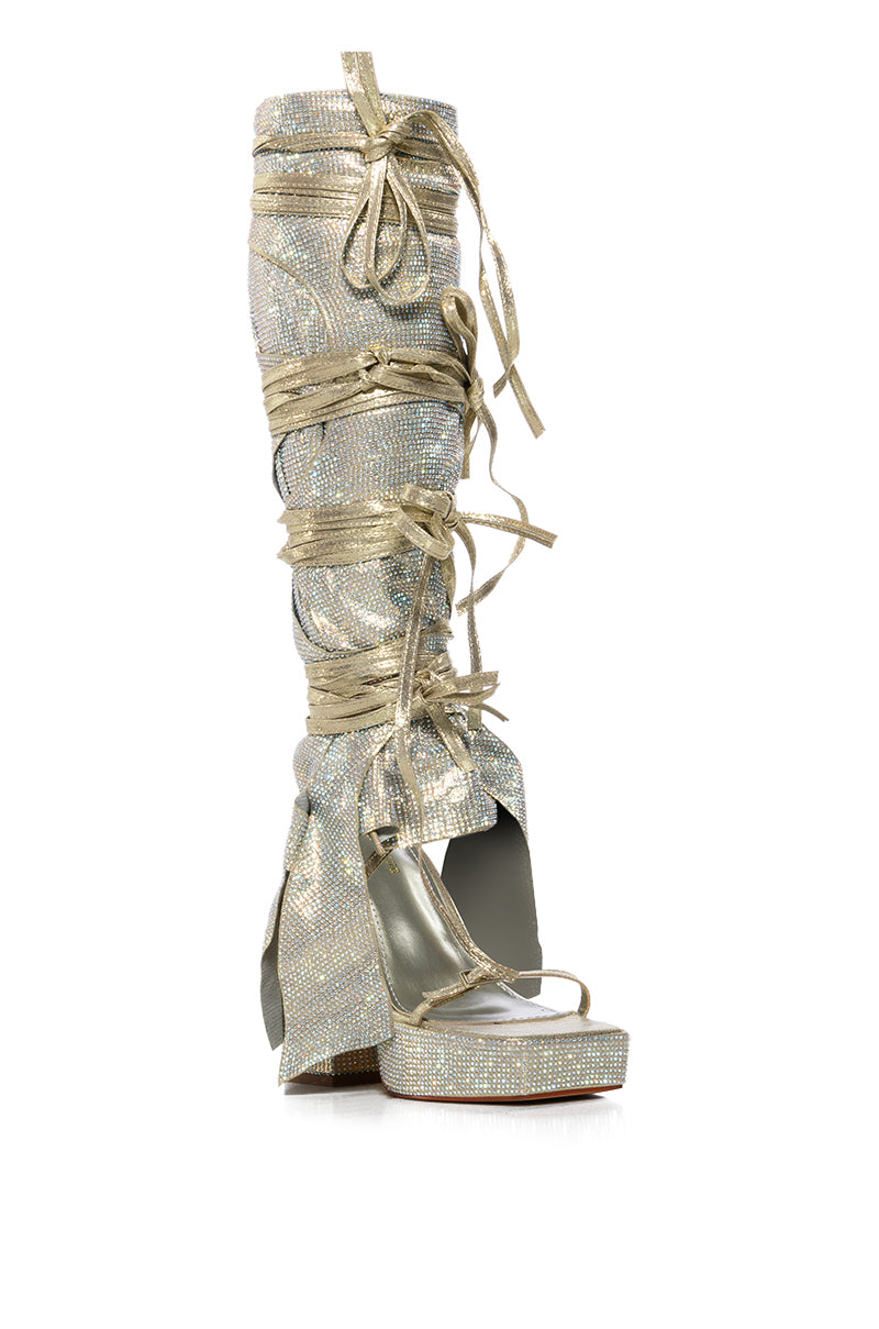 AZALEA WANG PHENIX GOLD RHINESTONE STRAPPY SANDAL